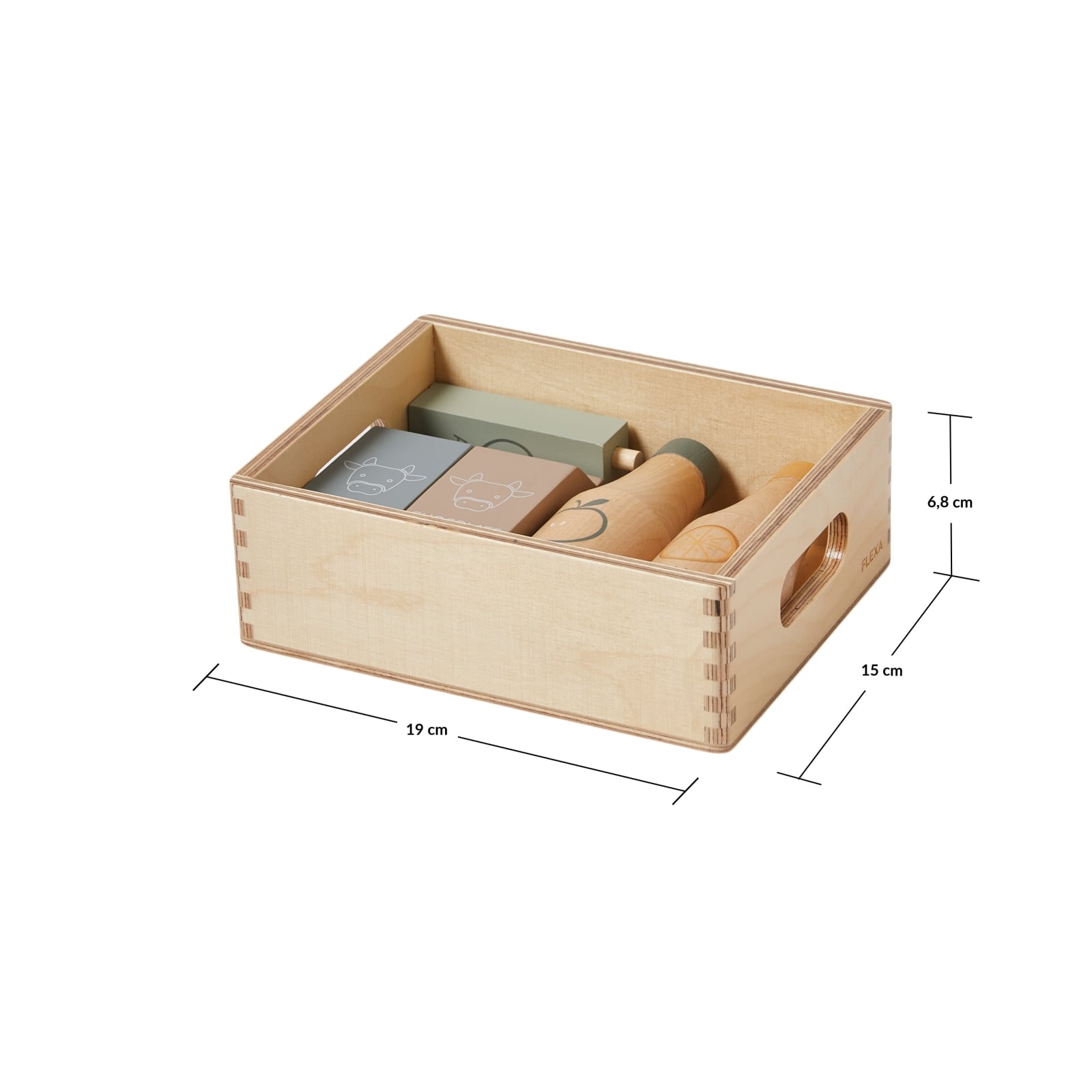 Lebensmittelset in Holzkiste