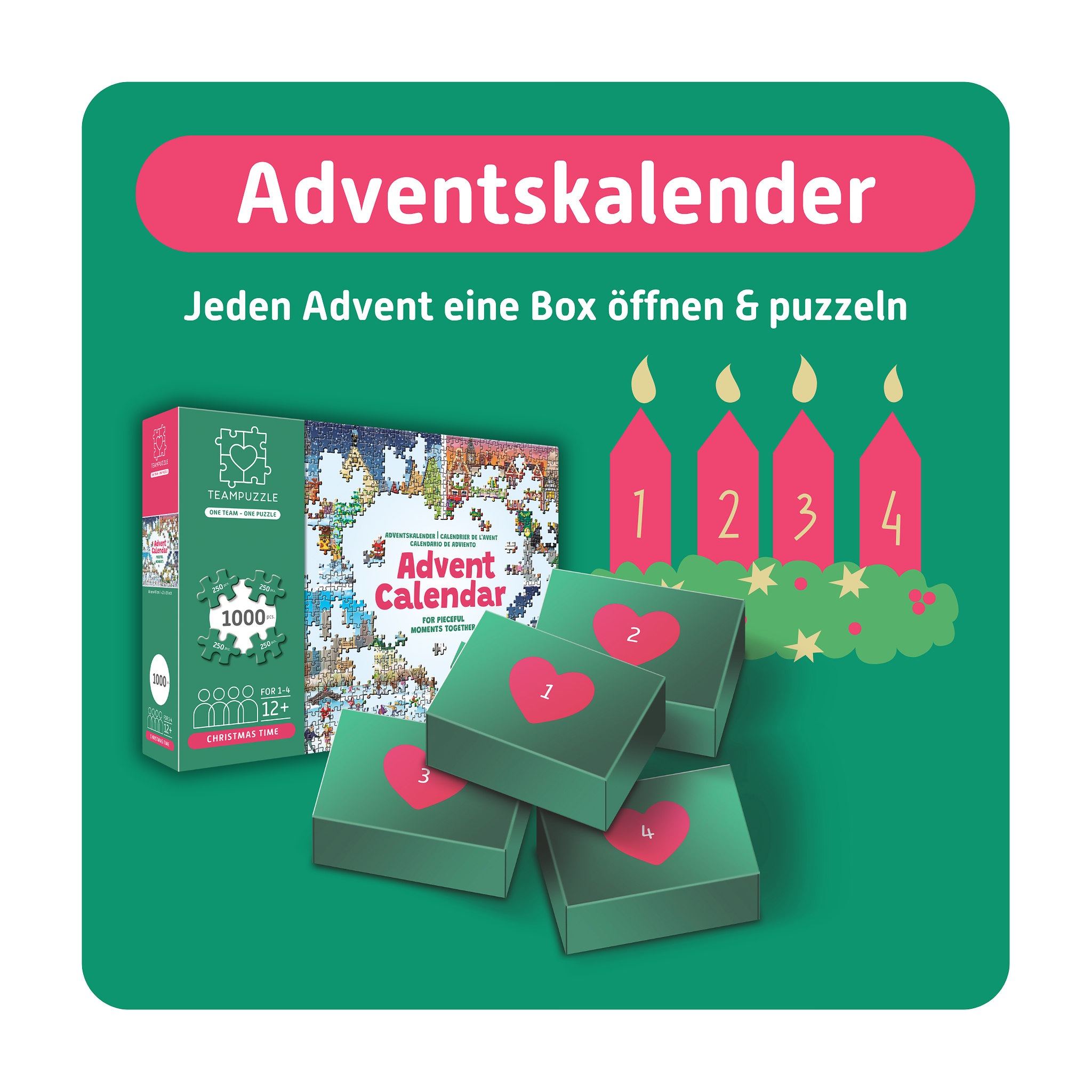 TEAMPUZZLE Puzzle-Adventskalender Weihnachtsstädte, 1000 Teile
