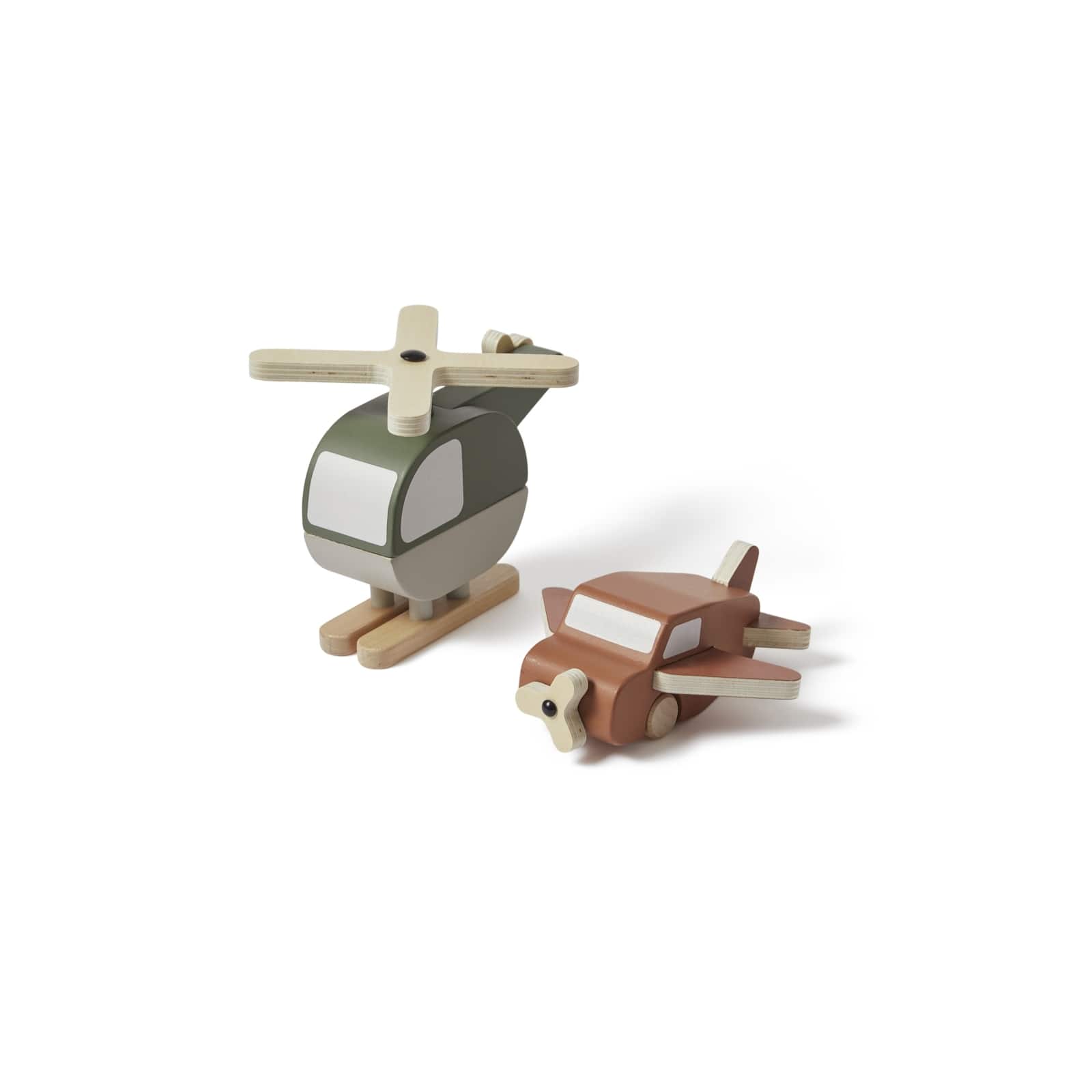 Hubschrauber und Flugzeug aus Holz