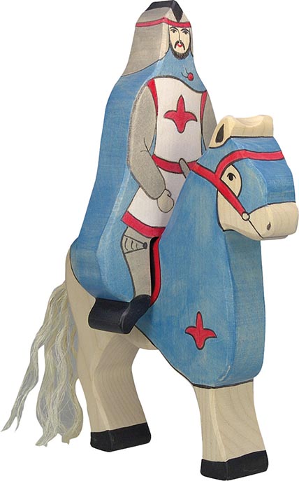 Holztiger Blauer Ritter mit Mantel reitend (ohne Pferd)