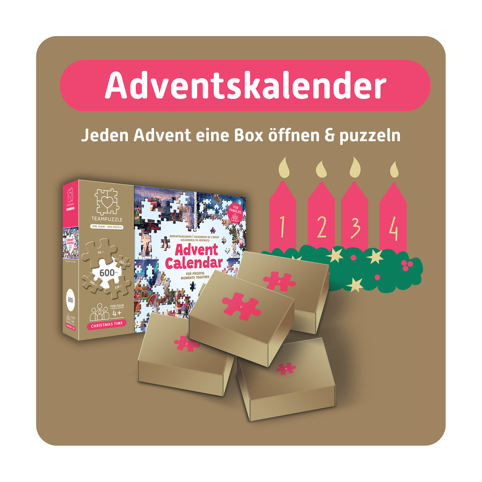 TEAMPUZZLE Puzzle-Adventskalender Winterwunderland, 600 Teile
