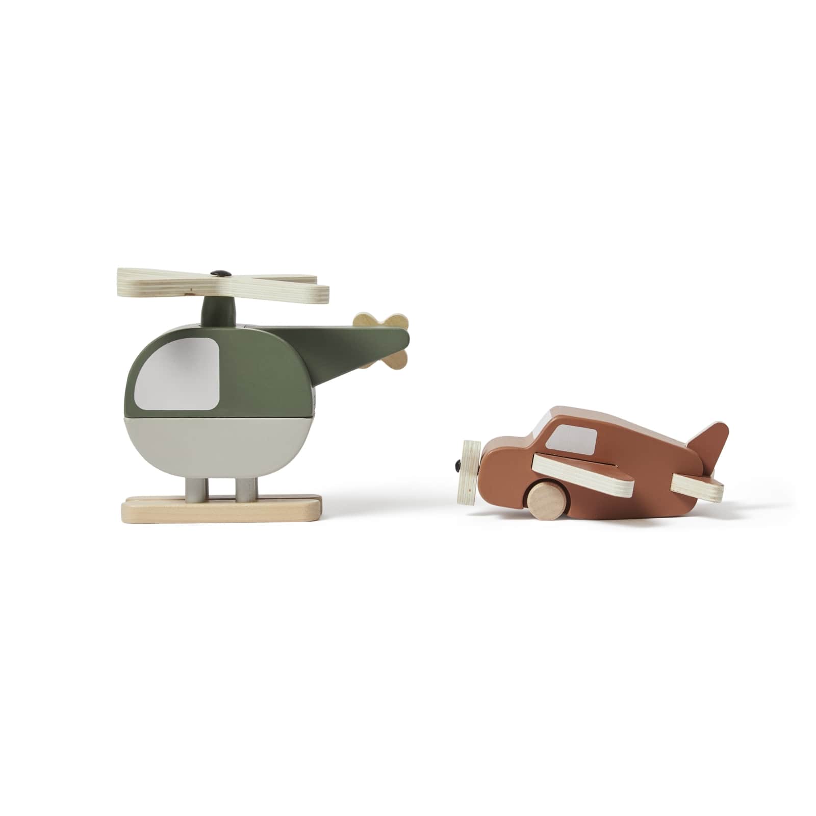 Hubschrauber und Flugzeug aus Holz